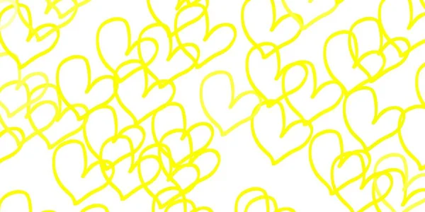 Ανοιχτό Κίτρινο Διάνυσμα Μοτίβο Πολύχρωμες Καρδιές Διακοσμητική Λάμψη Εικονογράφηση Καρδιές — Διανυσματικό Αρχείο