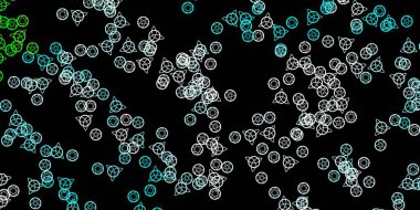 Koyu mavi, özel işaretli yeşil vektör şablonu. Renkli mistik semboller. Antik tarzda bir eğilim var. Sihir için dizayn, ruhsal olaylar.