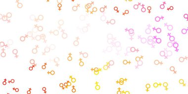 Açık Pembe, iş kadını işaretli sarı vektör şablonu. Modern stilde eğilim gösteren renkli feminizm sembolleri. Kadınların gücünü göstermek için en iyi tasarım..