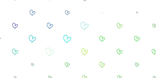 Ljusblå Grön Vektor Bakgrund Med Lysande Hjärtan Hjärtan Suddig Abstrakt — Stock vektor