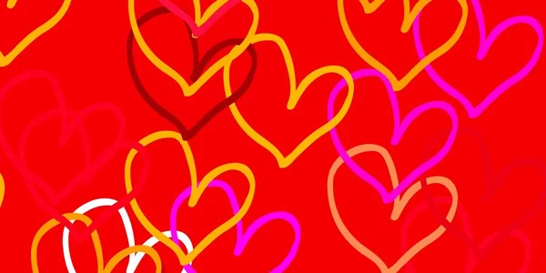 Ανοιχτό Ροζ Κίτρινο Διάνυσμα Πρότυπο Doodle Καρδιές Όμορφη Έγχρωμη Απεικόνιση — Διανυσματικό Αρχείο