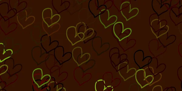 Ανοιχτό Πράσινο Κίτρινο Διανυσματικό Πρότυπο Doodle Καρδιές Διακοσμητική Λάμψη Εικονογράφηση — Διανυσματικό Αρχείο