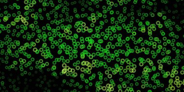 Koyu yeşil, noktalı sarı vektör arkaplan. Parlak renkli ve soyut küreler içeren bir resim. İş ilanları için şablon.