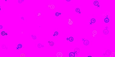 Açık Mor, üzerinde kadın güç sembolleri olan pembe vektör arkaplan. Değişken feminizm şekilli renkli bir illüstrasyon. Kadınların gücünü göstermek için en iyi tasarım..