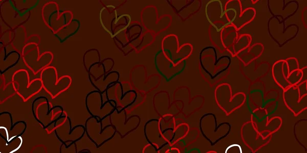 Hellgrüne Rote Vektorkulisse Mit Süßen Herzen Dekorative Leuchtende Illustration Mit — Stockvektor