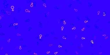 Açık mavi, kadın hakları sembollü sarı vektör dokusu. Kadın gücünün resmedildiği soyut bir çizim. Duvar kağıtları için zarif tasarım.