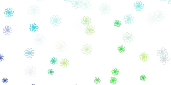 Azul Claro Verde Textura Vetor Doodle Com Flores Gradiente Flores —  Vetores de Stock