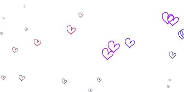 Açık mavi, güzel kalpleri olan kırmızı vektör dokusu. Romantik bir şekilde renkli kalplerle soyut bir tasvir. Karnaval için şablon, festival için romantik broşürler.