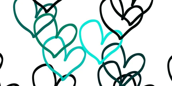 ライトブルー 甘い心を持つ緑のベクトルの背景 色とりどりのグラデーションでぼやけた抽象的な背景にハート バレンタインのグリーティングポストカードのテンプレート — ストックベクタ