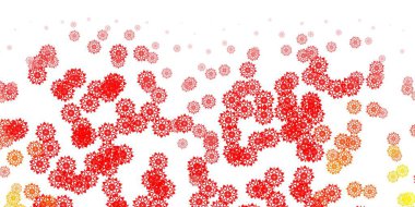 Açık turuncu vektör düzeni ve güzel kar taneleri. Soyut renkli kar taneleri ve kar elementleri. Yeni Yıl Broşürü Deseni.