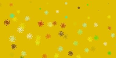 Açık yeşil, sarı vektör karalama deseni ve çiçekler. Sıradan çiçekli basit renkli bir illüstrasyon. Paketleme için akıllı tasarım, duvar kağıtları.