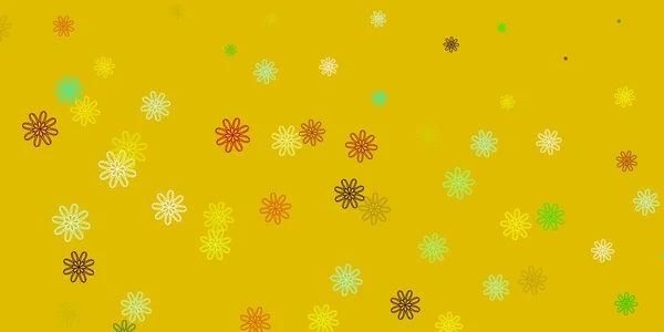 Jasnozielony Żółty Wektor Tekstury Doodle Kwiatami Prosta Kolorowa Ilustracja Abstarct — Wektor stockowy
