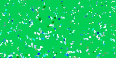 Açık mavi, Memphis şekilli yeşil vektör dokusu. Soyut tarzda renkli şekilli bir illüstrasyon. Duvar kağıdı seti için zarif tasarım.