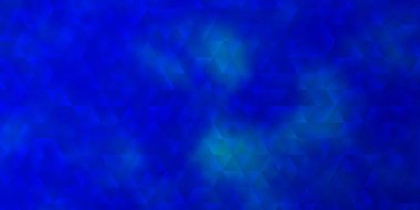 Çizgiler ve üçgenlerle koyu mavi vektör düzeni. Üçgenli soyut gradyan çizimi. Broşürler, broşürler için desen