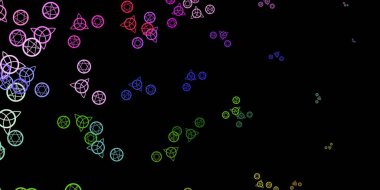 Esrarengiz işaretli koyu renkli vektör şablonu. Sihirli ruhani güç işaretleri olan bir ilüzyon. En iyi tasarım Cadılar Bayramı olayları.