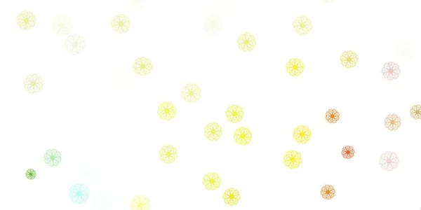 Luz Verde Padrão Doodle Vetor Amarelo Com Flores Ilustração Colorida — Vetor de Stock