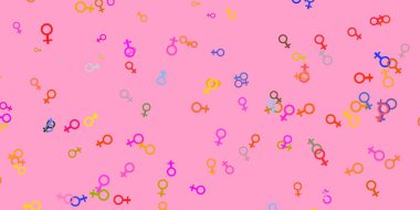 İş kadını işaretleriyle ışık çokrenkli vektör şablonu. Kadınların güç ve güç göstergelerini gösteren bir ilüzyon. Web siteniz için basit tasarım.