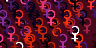 Açık Pembe, üzerinde kadın güç sembolleri olan kırmızı vektör fon. Kadın gücünün resmedildiği soyut bir çizim. Kadınların gücünü göstermek için en iyi tasarım..