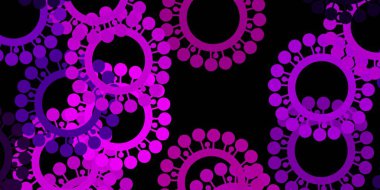 Koronavirüs elementli koyu mor vektör deseni. Değişik tıbbi şekillere sahip renkli soyut çizimler. Tehlike ateşine karşı basit çizim.