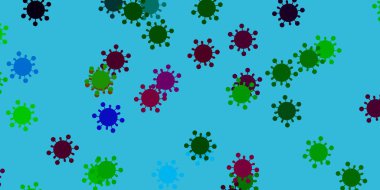 Covid-19 sembollü çok renkli vektör arkaplanı. Biyolojik değişim şekilli soyut çizimler. Biyolojik tehlike uyarısı için tasarım.