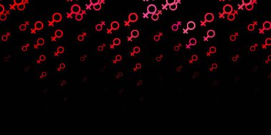 Koyu pembe, üzerinde kadın güç sembolleri olan kırmızı vektör arkaplan. Modern stilde eğilim gösteren renkli feminizm sembolleri. Web siteniz için basit tasarım.