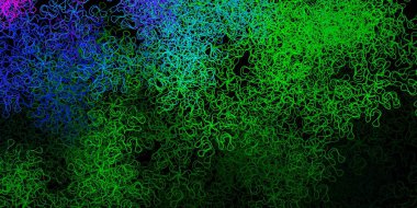 Koyu pembe, eğri çizgileri olan yeşil vektör arkaplan. Gradyan eğrileri olan renkli soyut çizimler. Cep telefonları için şablon.