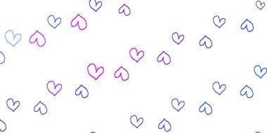 Açık mavi, kırmızı vektör desenli renkli kalpler. Romantik bir şekilde renkli kalplerle soyut bir tasvir. Karnaval için şablon, festival için romantik broşürler.