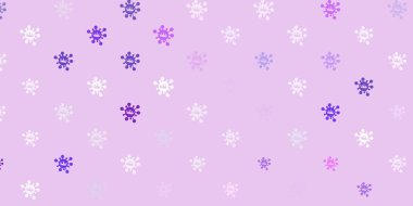 Koronavirüs elementleriyle açık mor vektör deseni. Enfeksiyon formları ile soyut tarzda basit tasarım. Tehlike ateşine karşı basit çizim.