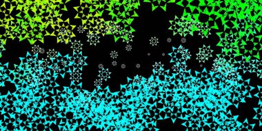 Çizgileri ve üçgenleri olan koyu mavi vektör arkaplanı. Üçgen şekilli ışıltılı soyut çizimler. Reklamlar için desen.