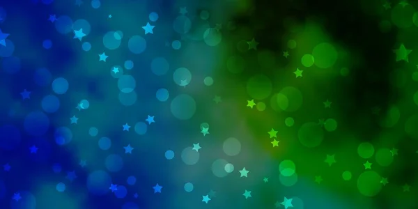 Hellblaue Grüne Vektorschablone Mit Kreisen Sternen Bunte Illustration Mit Gradientenpunkten — Stockvektor