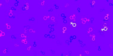 Açık Mor, kadın hakları sembollü pembe vektör dokusu. Değişken feminizm şekilli renkli bir illüstrasyon. Uluslararası Kadınlar Günü için Tasarım.