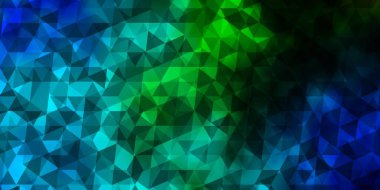 Açık mavi, çizgileri ve üçgenleri olan yeşil vektör düzeni. Soyut üçgenli dekoratif tasarım. Posterler ve afişler için en iyi tasarım.