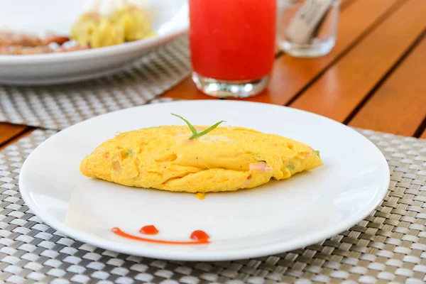 Breakfast Omelette White Dish — Stock Photo, Image