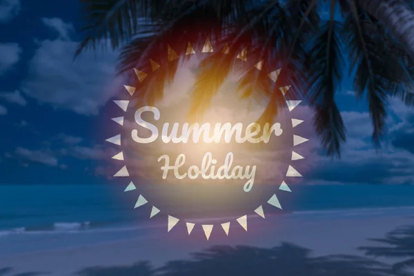 Lato Wakacje Słowa Rozmycie Pięknej Tropikalnej Plaży Palma Kokosowa — Zdjęcie stockowe
