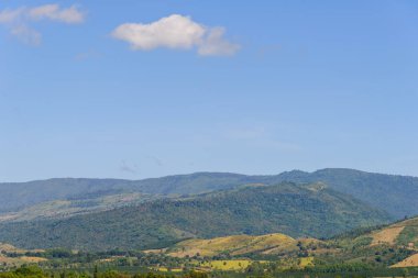 Güzel dağ manzarası ve güzel mavi gökyüzü ve bulut yaz güneşli çayırlar