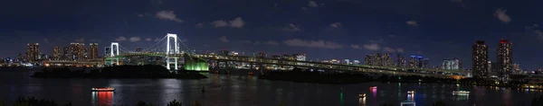 Gökkuşağı Köprüsü Tokyo Körfezi Panoraması Görünümüyle Cityscape Gece Odaiba Japonya — Stok fotoğraf