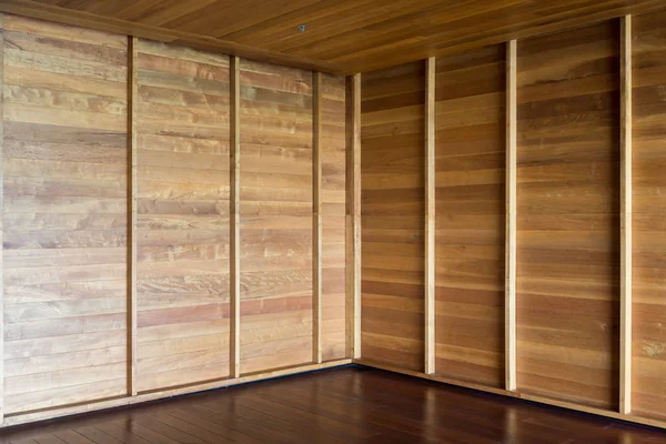 Corner of empty room. wooden walls and flooring, interior design elements