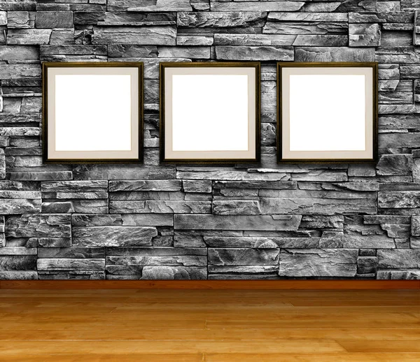 3 Blank frame on Granite stone wall, Template for product display and copy space