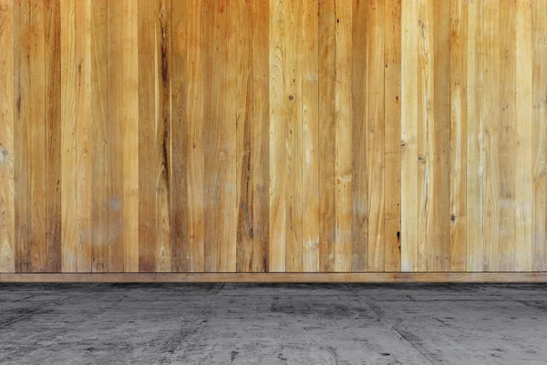 Pusty pokój-betonowa podłoga z drewnianą ścianą — Zdjęcie stockowe