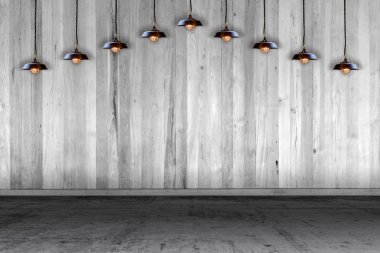 Boş oda - lamba ve laminat parke ile ahşap duvar. Arka plan için kullanıcı