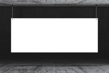 büyük beyaz kağıt kartı ve lamba ile beton duvar. reklam veya halkla ilişkiler için kağıda metin yazmak 