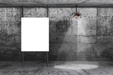 beyaz kağıt kart ve lamba ile beton duvar. reklam veya halkla ilişkiler için kağıda metin yazmak
