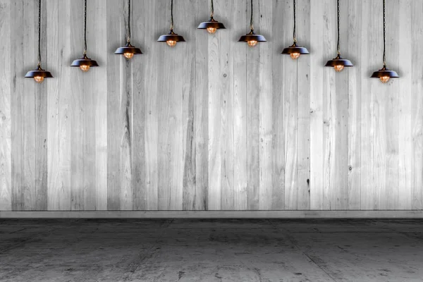 Boş oda - lamba ve laminat parke ile ahşap duvar. Arka plan için kullanıcı