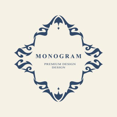 Monogram Tasarım öğeleri, zarif şablonu. Soyut formu. Kaligrafi zarif hat sanat logo tasarımı. Royalty, kartvizit, amblem işareti Boutique, otel, Restoran. Vektör çizim