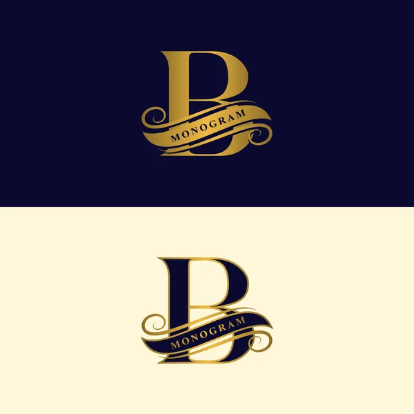Zlaté Písmeno Kaligrafické Krásné Logo Páskou Pro Štítky Elegantní Styl — Stockový vektor