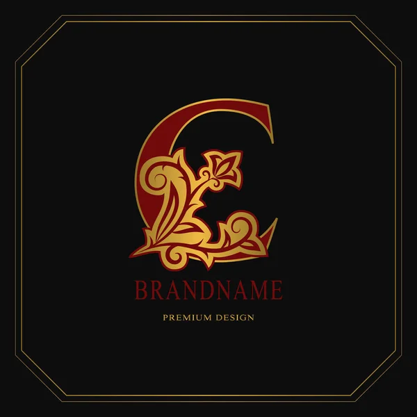 Zarif Büyük Harf Zarif Çiçek Tarzı Kaligrafi Altın Güzel Logo — Stok Vektör