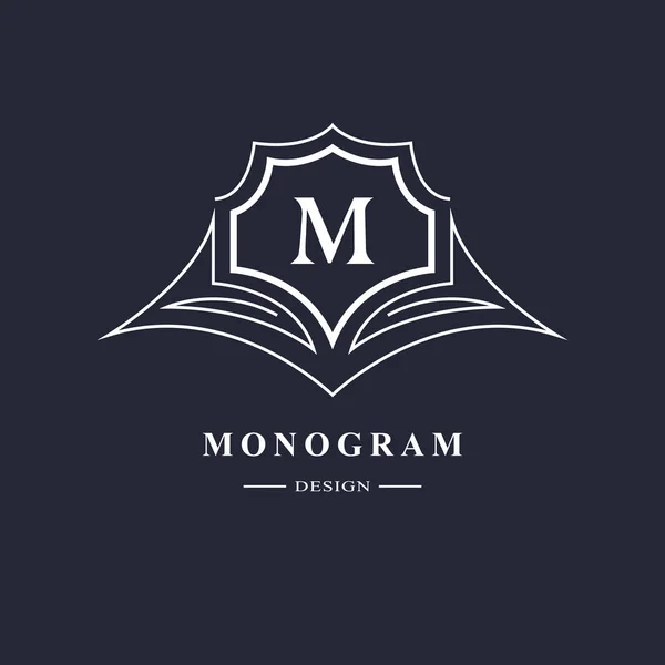 Elementi Design Monogram Modello Grazioso Logo Calligrafico Elegante Linea Art — Vettoriale Stock