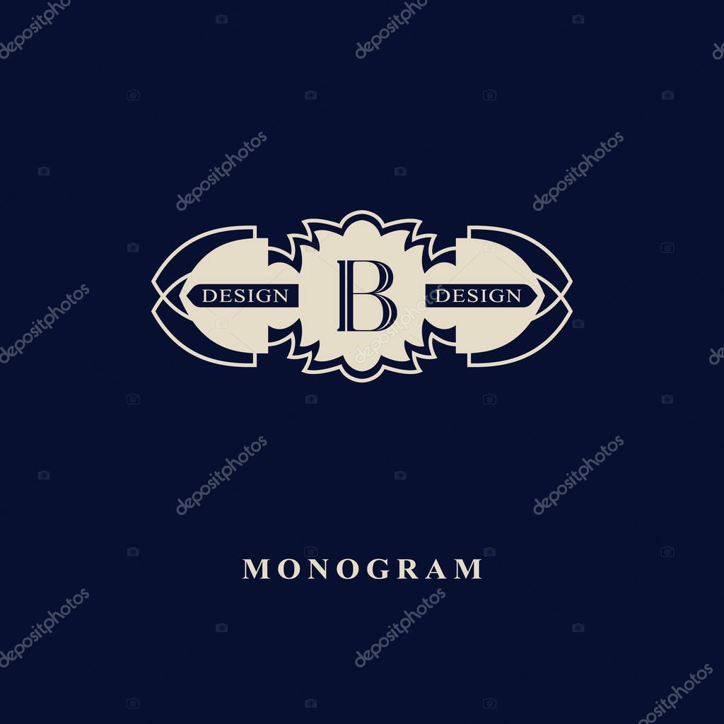 Monogram design elements, graceful template. Calligraphic elegant line art logo design. Letter emblem sign B for Royalty, business card, Boutique, Hotel, Heraldic, Jewelry. Vector illustration