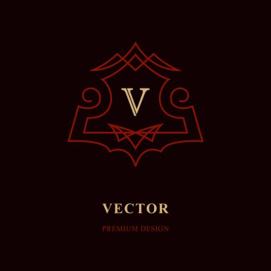 Monogram Tasarım öğeleri, zarif şablonu. Kaligrafi zarif hat sanat logo tasarımı. Büyük harf amblemi işareti V Royalty, kartvizit, butik, otel, Restoran. Vektör çizim