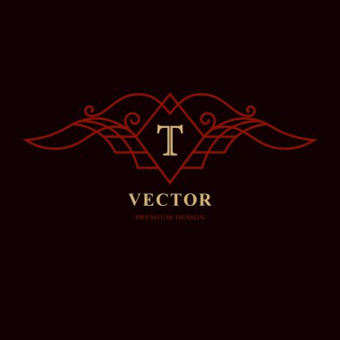 Monogram Tasarım öğeleri, zarif şablonu. Kaligrafi zarif hat sanat logo tasarımı. Büyük harf amblemi işareti T Royalty, kartvizit, butik, otel, Restoran. Vektör çizim